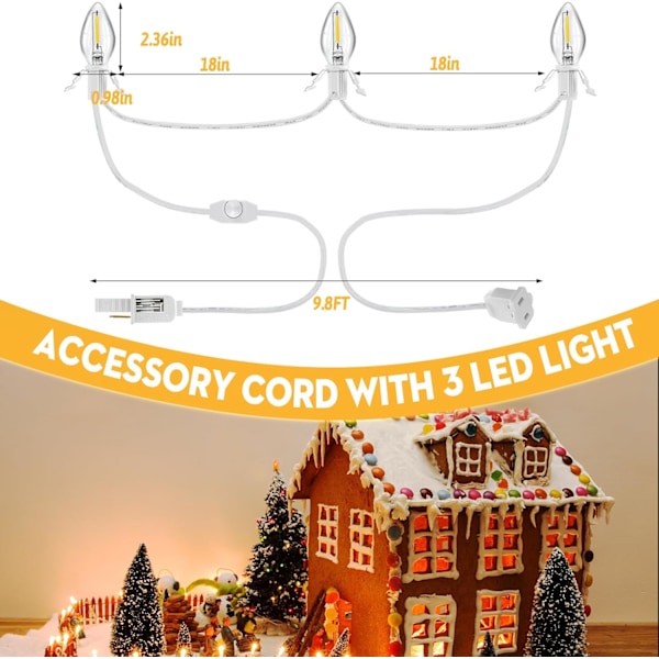 2 Pakke Julelandsby Hus Tilbehør Ledning Lyspærer, 6 LED C7 Halloween Gresskar Lysledning Erstatning for Dept 56 Blåseform Lyssett