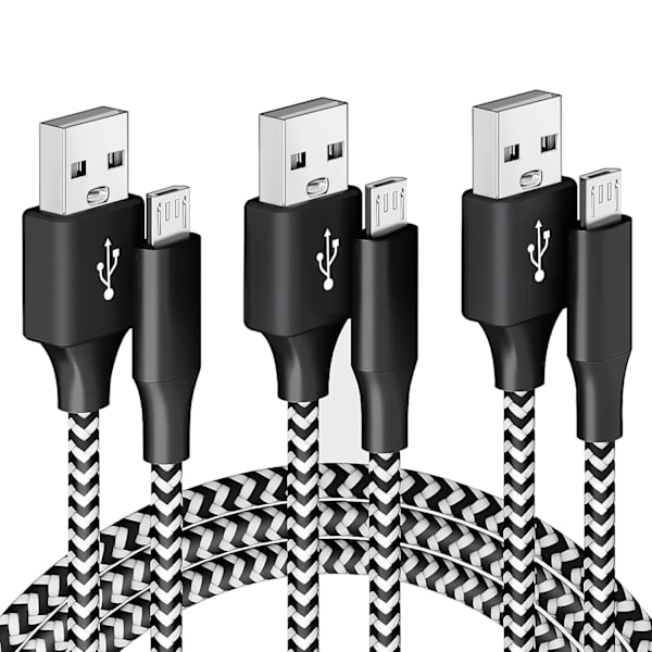 Kort Micro USB-laddningskabel 0,8FT. 3-pack nylonflätad laddning