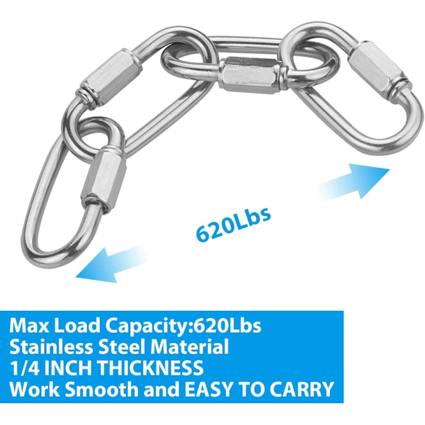 16-pak hurtigkobling, rustfrit stål oval låsekarabinhage, heavy duty