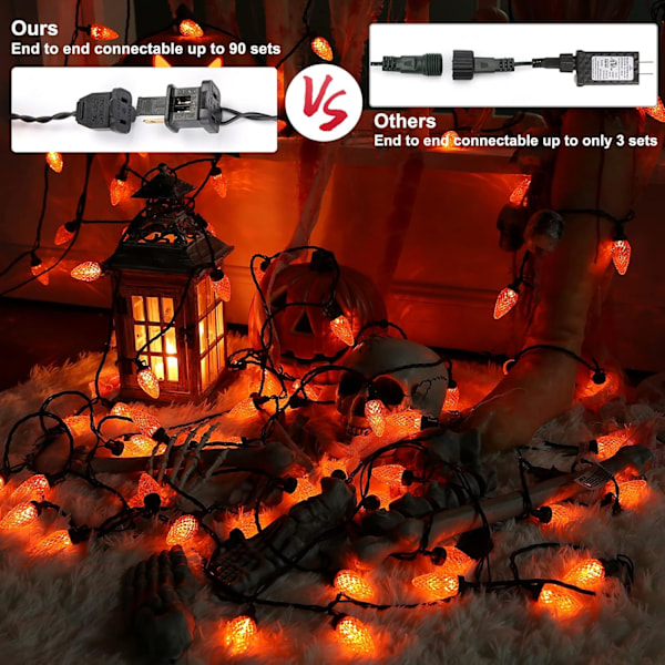 Oransje lys, 33ft 50 LED C9 oransje julelys koblingsbare, 120V UL-sertifiserte plugin innendørs/utendørs oransje lysstrenger, svart ledningstre