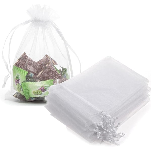 100 st presentpåse vit organza dragsko