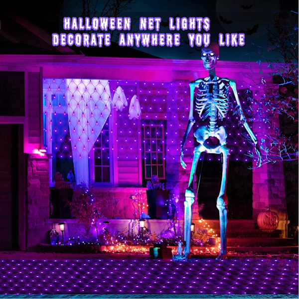 Lilla Halloween Net Lights til Udendørs - 360 LED Net Lights Vandtætte med Fjernbetjening, 12x5 ft Udvidelige 8 Tilstande Jule Net Lights med Grøn Ledning
