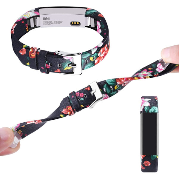 Ersättningsrem för Fitbit Alta HR - Justerbart läderband (röd blomma)