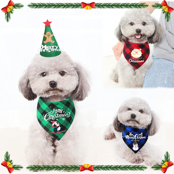 Hundens juleoutfit Bandanas Hat Klassisk ternet kæledyr Hund jul nytår