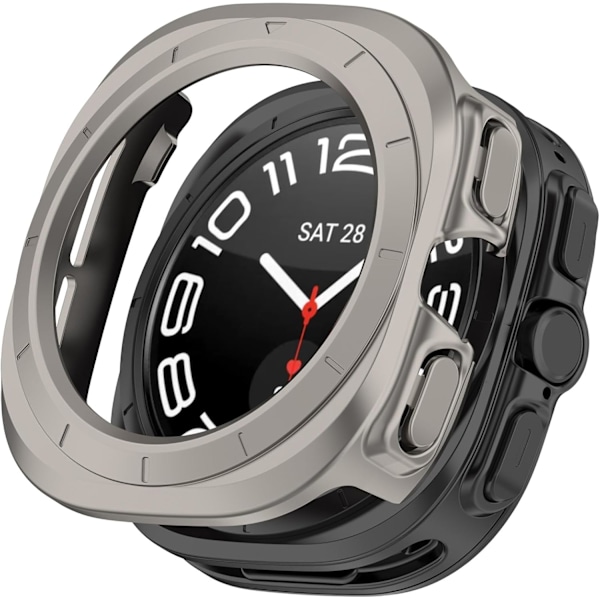 Etui Kompatibelt med 2024 Galaxy Watch 7 Ultra 47mm, Hård PC Bumper Klar Beskyttelsescover [Ingen Skærm] (Titanium) Titanium