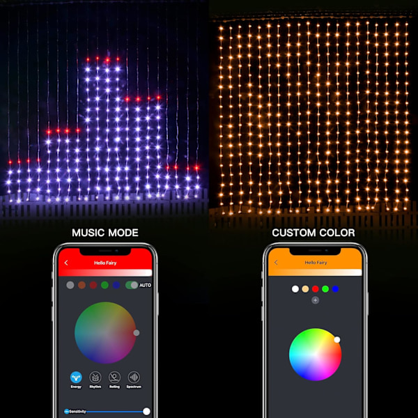 OnO Juledekorasjoner Led Gardinlys - 2022 Oppgradering - 6,6x6,6ft - 400 LED Twinkle Fairy String Light for Soverom - APP Fjernkontroll RGB