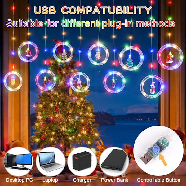 Julegardinlys med hengende lys: 11FT Led Fairy String Twinkle Xmas