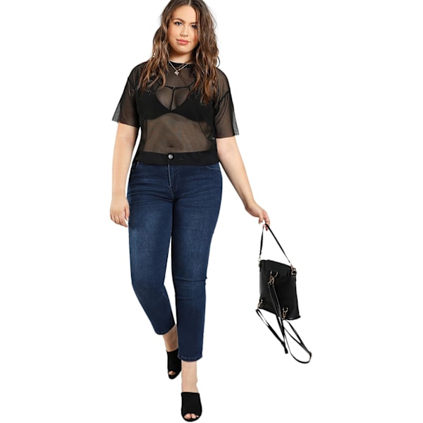 Kvinners Plus Size Kort Ermet Gjennomsiktig Mesh Topper T-skjorte Bluse