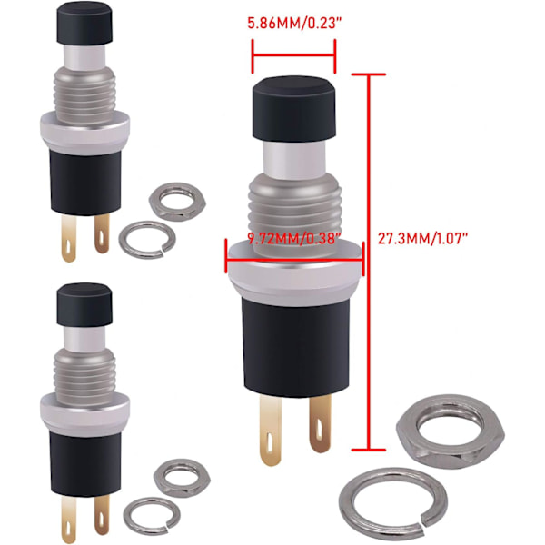 Mini trykkontakt - Sort 1A 250VAC 2 Pin SPST ON/OFF