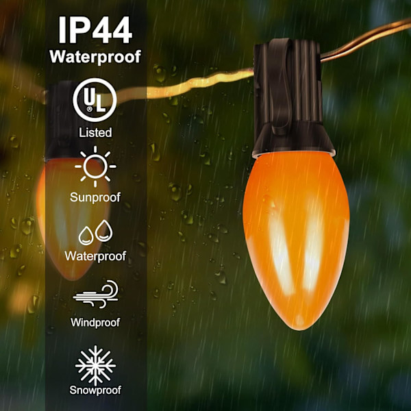 C7 Halloween-lampor, 25FT utomhus orange LED-slingor med 27 orange LED-lampor (2 reserv), utmärkt som Halleween-julprydnader för hemmet