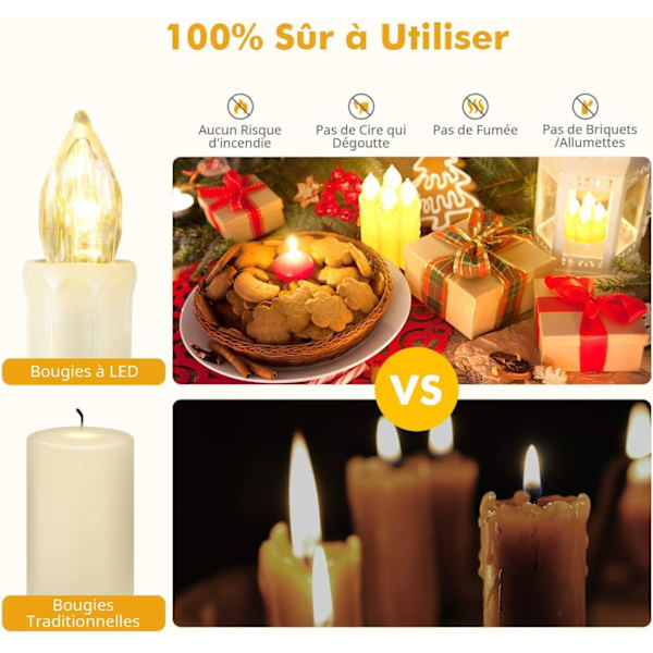 LED-lys - Lange lysestakelys - Sett med 12 flammefrie lys