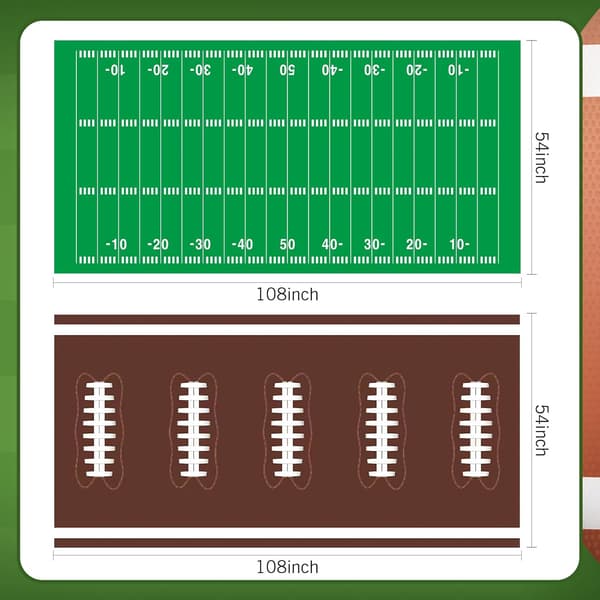 Fotbollsfestdekorationer 2-pack plastfotbollsduk (54x108 tum) Engångs rektangulär grön brun bordsduk Touchdown Team