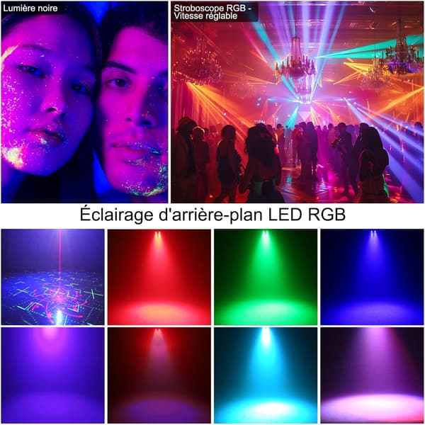 4-i-1 scenelys, diskolys med fjernkontroll og strobe, 65 RGB- og UV-lyseffekter, USB-belyst diskomusikk, stemme