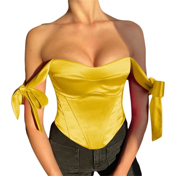 Women Shoulder Strap Corset Elegant Satin Blouse Crop Tops Summer Sleeveless