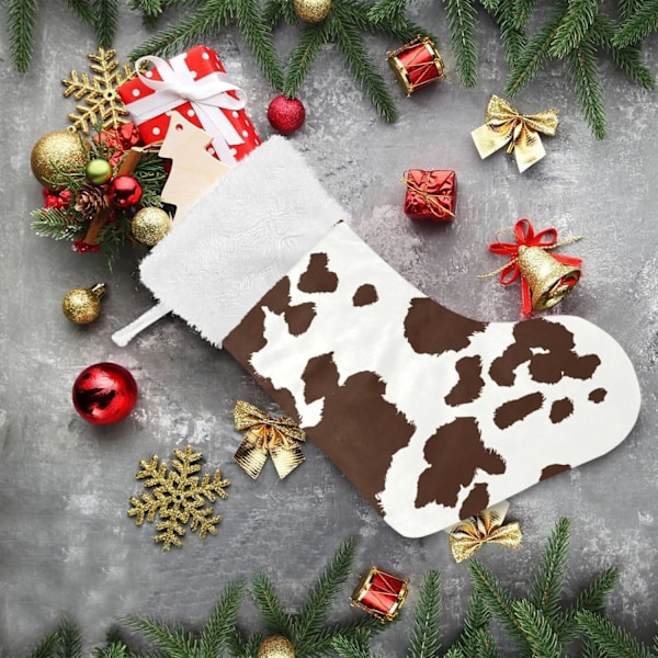 Julklapp, personliga julklappsstrumpor set om 2 med kotryck 45,7 cm julstrumpor hängande prydnad spis för träddekoration  17.71x