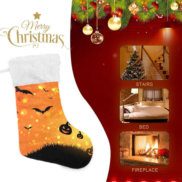 Jule-Strømpe, Personlige Jule-Strømper 2-pak Halloween Græskar Flagermus 45,7 cm Jule-Strømper Hængende Ornament Pejs til Ba