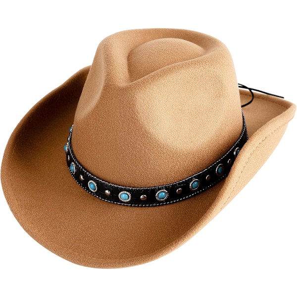 Cowboy Cowgirl Hat for Men & Women Western Style Outdoor Felt Hat with Belt