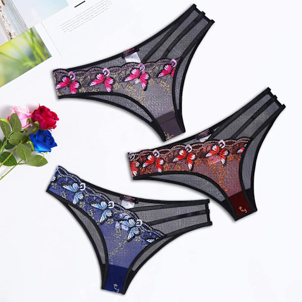 Sexiga trosor för kvinnor Butterfly Broderade underkläder Mesh