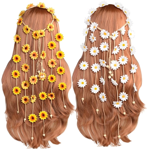 2 stk Blomster Hippie Hodebånd Blomsterkrone Sommer Solsikke Hår
