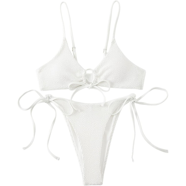 Kvinde Trekantet String Bikini Ribbet O Ring Binde Side Todelt Badetøj