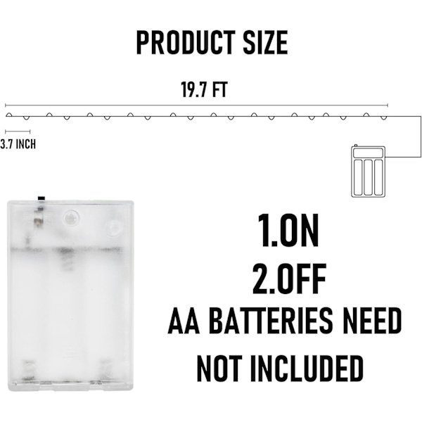 Vandtætte batteridrevne Fairy Lights - 20 fod, varm hvid