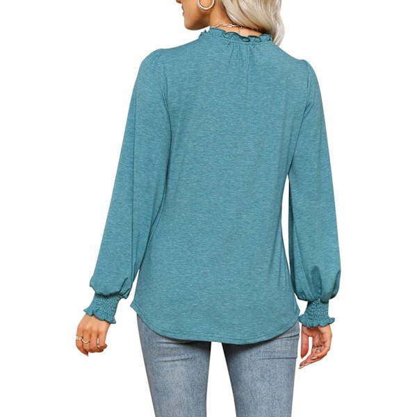 Kvinners Puff Langærmet T-skjorte Kjole Casual Ruffle V-hals Topper Bluse