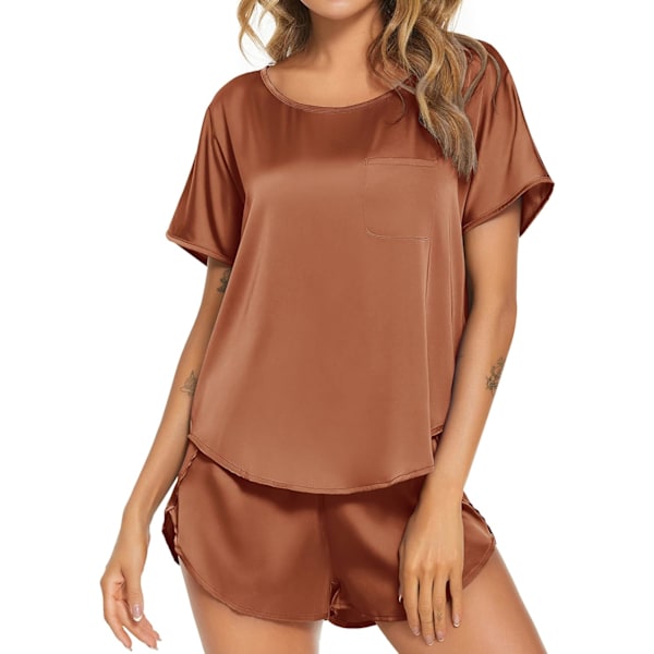 Womens Silk Satin Pyjamas Set Kortærmet Top og Shorts Todelt Pjs Silky