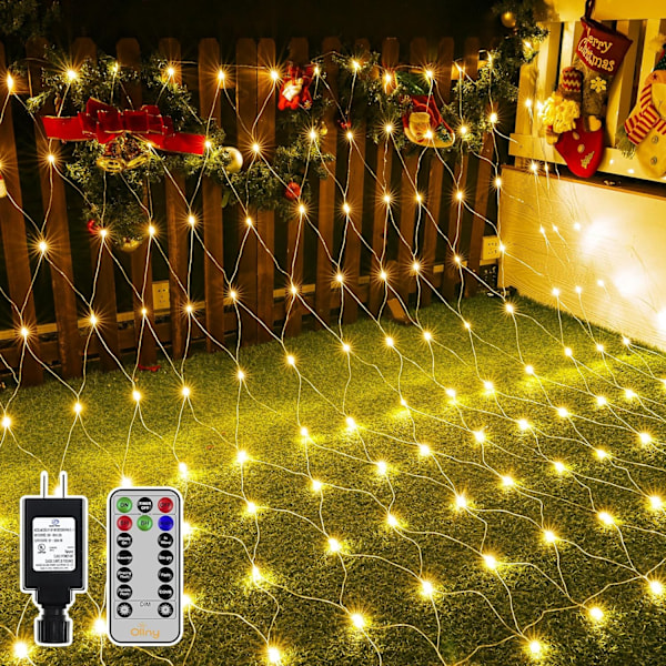 Nätljus utomhus nätljus IP67 vattentät, 200LED 9,8x6,6ft varmvit julnätljus, anslutningsbar fjärrkontroll 8 lägen trädgårdsljus för IP67