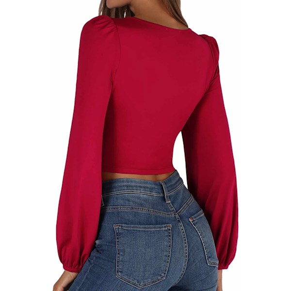 Kvinners Puff Lang Ermet Søt Hjerte Hals Trendy Høst Crop Topper for Kvinner