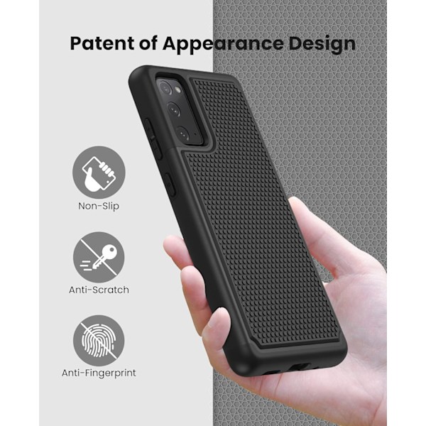 Skal för Galaxy S20-FE: Dubbelt Lager Stötsäkert 5G Telefonskydd | Matt Anti-Slip Textur | Militärt Robust Skyddsskal - Svart Svart
