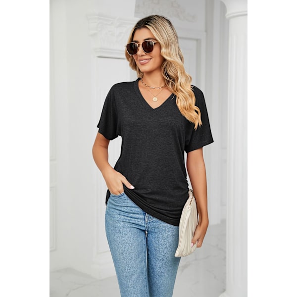 V-hals løs T-shirt til damer
