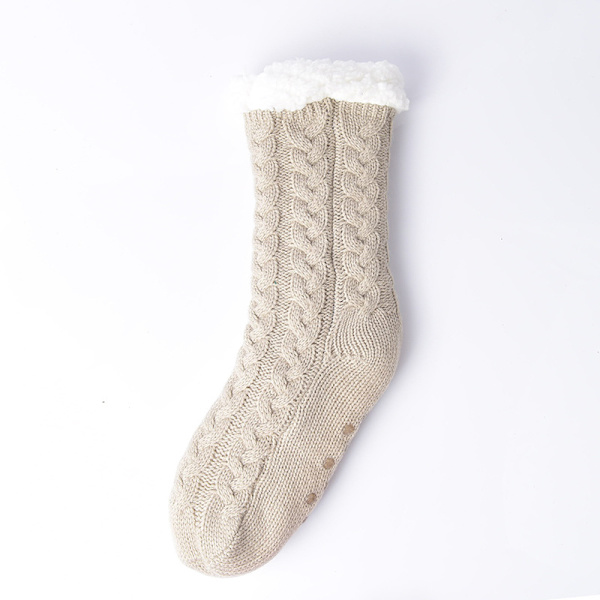 1 Par Damskor Varma Toffelstrumpor Jul Fuzzy Strumpor Fleecefodrade Halksäkra Toffelstrumpor light brown