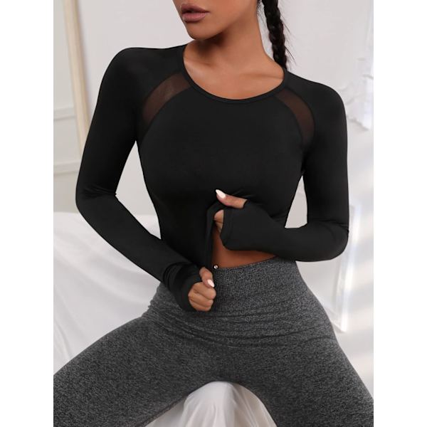 Kvinnors urringade långärmade rundhalsade Crop Top Slim