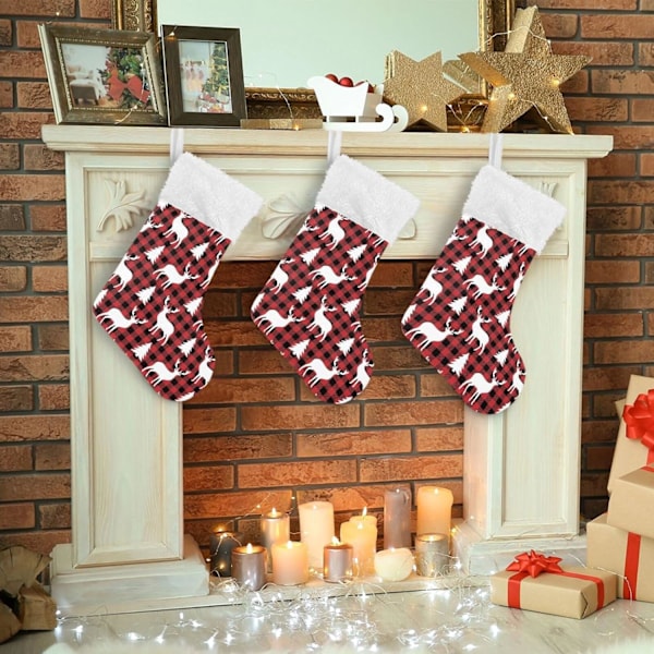 Julklapp, personliga julklappsstrumpor 2-pack Jul Buffel Rutig Rensa 45,7 cm Julstrumpor Hängande Ornament Eldstad för B