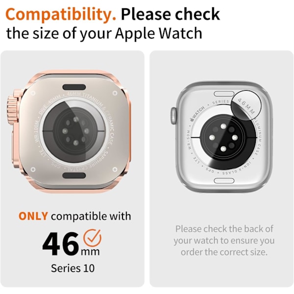 Metallskal för Apple Watch Series 10 46mm, [Förvandla till Ultra-stil] Robust skyddande stötfångare med upphöjd kant skärmskydd för iWatch 46 mm med B