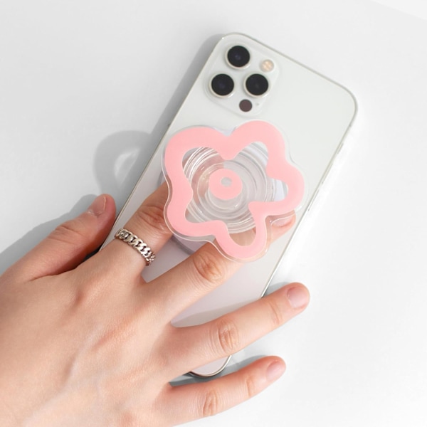 OnTheGrip Söt Transparent Daisy Blomformad Design Mobiltelefongrepp Kompatibel med Magsafe Multifunktionell Hopfällbar Ställhållare för Smartphone