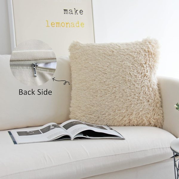 Fluffy dekorative putetrekk (18x18 tommer, 2-pakning, beige)
