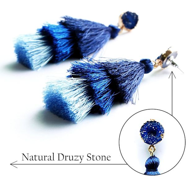 Färgglada flerskiktade tofspendientes bohemiska flerskiktade tofsdruzy stud dangle drop