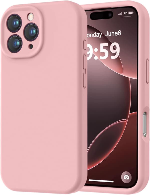 Premium silikonecover til iPhone 16 Pro Max med mikrofiberfor, stødsikkert - Rosa
