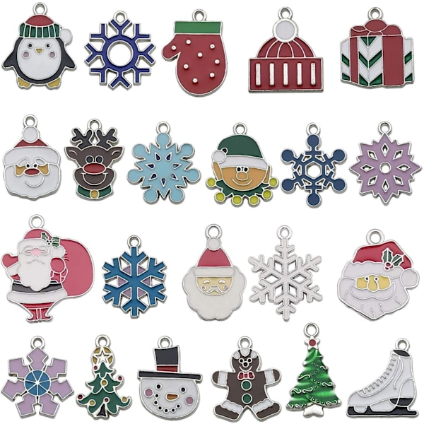 Silver Enamel Jul Snöflinga Berlocker - Set med 22 för DIY Smyckestillverkning och Juldekorationer