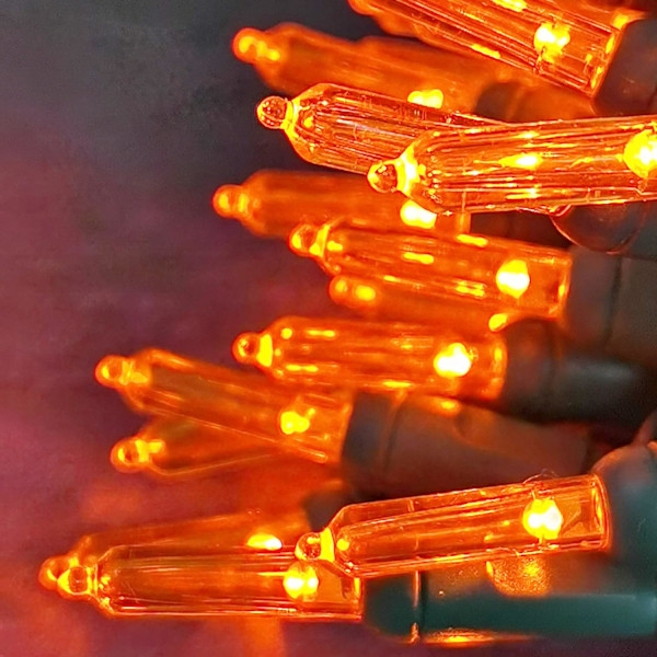 Juleoransje lyslenke T5 50 LED Halloween-lys, 120V UL, plugg inn T5 julelyssett 17ft grønn ledning koblingsbar for utendørs og innendørs