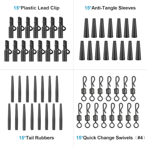 Blyklämmor Karpfiskesats - Säkerhetsklämmor och snabbväxlingssvirvlar