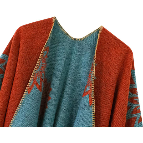 Färgblock Dam Schal Wrap Snygg Öppen Front Poncho Cape