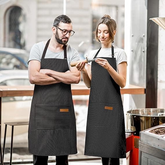 Justerbart haklappsförkläde med 2 fickor Kock Matlagning Kök Restaurang Förkläde Unisex 2-pack Svart