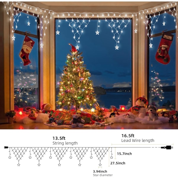 Julelys Net, 13,5ft 196 LED Vandtætte Udendørs Juledekorationer, 8 Tilstande LED Netlys med Fjernbetjening, Dæmpbare Netlys med 11