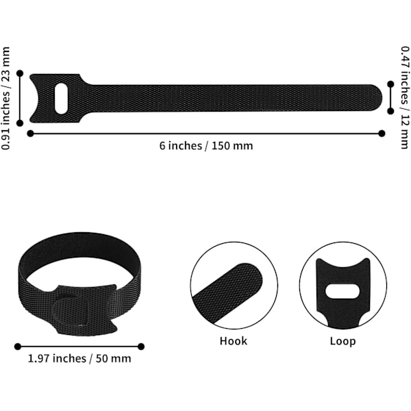 80 stk gjenbrukbare kabelbånd - 6 tommers justerbare kabelbånd