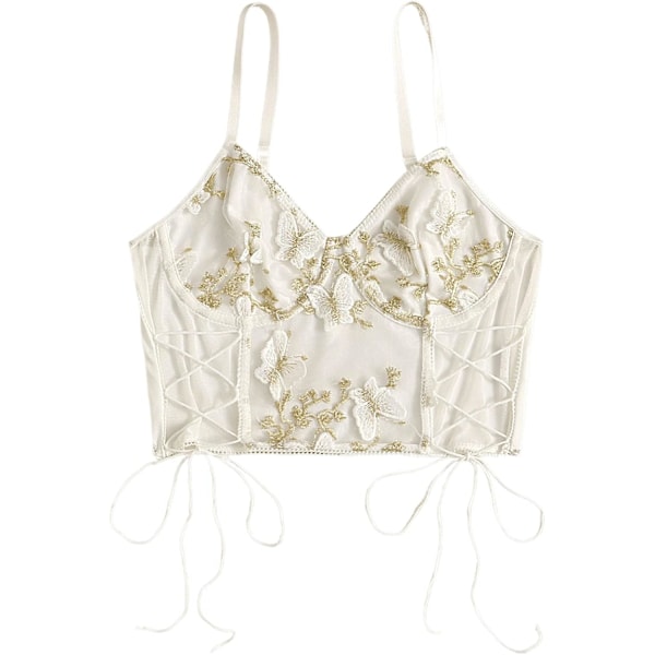 Kvinners Broderi Blonder Opp Snøring Crop Cami Topp Spaghetti Stropp Tilpasset Camisole Crop
