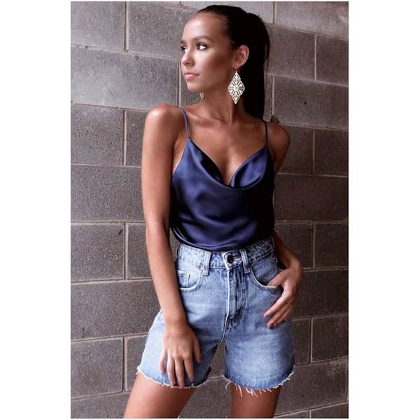 Kvinners Silke Spaghetti Stropp Camisole Sexy Justerbar Satin Slip Myk Vest Tank