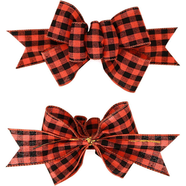 2 stk. Orange Buffalo Plaid Wired Ribbon Håndlavede Premade Burlap Buer