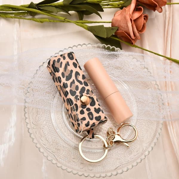 JamY Home Læbestift Gloss Etui Nøglering Chapstick Nøglering Holder til Kvinder Læbestift Organizer til Pung Leopard